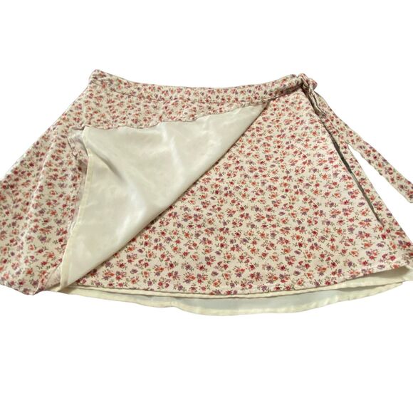 American Eagle Women Floral High-Waisted Tie Wrap Mini Skirt Lined Large - Picture 4 of 9
